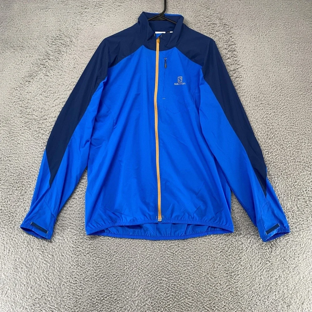 Salomon‎ Clima Wind Jacket Mens Large Blue Lightweight Running Full Zip